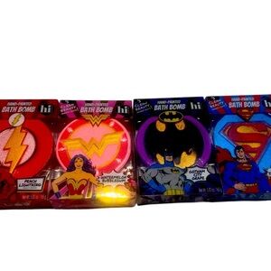 Hi Peach Layne JLA 4 Bath Bomb Bundle, Flash, Batman, Superman, Wond Woman